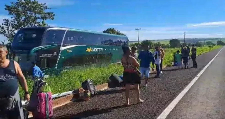 Imagem de compartilhamento para o artigo Ônibus com destino a Campo Grande sai da pista após desviar de anta em Paraíso das Águas da MS Todo dia